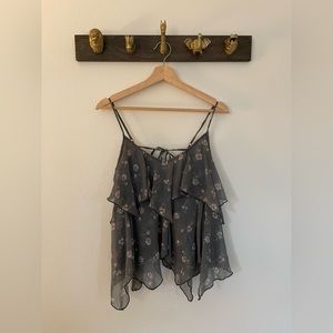 Abercrombie Gray Floral Ruffle Tank Top